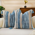 Set of 2 Boho Pillow Covers with Tassels Sky Blue 18x18 Inch Farmhouse Decorative Chenille Tufted Striped Throw Pillow Covers Neutral Accent Square Textured Pillowcase for Couch Bed Livingroom