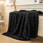 LIFEREVO Luxury Fluffy Faux Rabbit Fur Throw, Plush Fuzzy Bubble Blanket for Couch Sofa, Soft Cute Furry Bed Blanket Home Decoration, Shaggy Lap Throw for Bedroom Living Room Office, 50x60, Black