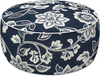LVTXIII Indoor/Outdoor Inflatable Ottoman with Handle D21 x H9 Inch, Weather-Resistant Round Footstool Pouf for Patio Camping Living Room, Portable Footrest Extra Seating, Elegant Vines Navy