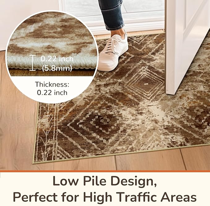 Area Rug 4x6 Rug Machine Washable Non-Slip Low Pile Print Pattern Western Rug for Living Room Bedroom Entryway Tribal Series-Abstract/Cowhide