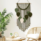 Weldomcor Macrame Wall Hanging Boho Leaf Woven Tapestry, Bohemian Chic Home Decor Modern Handmade Leaves Feather Wall Art Decorations for Bedroom Living Room Apartment Ornament 16.5"W X 31.5"L (Army Green)
