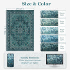 Teal 2x3 Washable Kitchen Rugs Non Slip, Boho Ultra Thin Door Mats Indoor Entrance, Vintage Medallion Classic Entryway Rug, Low Pile Small Rug for Inside Entry/Foyer/Bathroom/Bedside