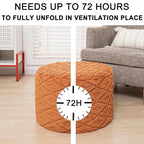 Fluffy Round Ottoman Pouf with All-in-One Foam Filling 20" x 14" Furry Ottoman Foot Rest Foot Stool for Living Room or Bedroom (Burnt Orange)