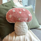 Tufted Mushroom Shape Decorative Cushion - 15' x 15' Mushroom Decor for Bed, Couch, Living Room (Pink)