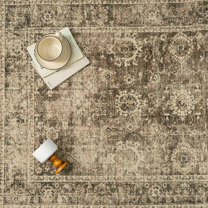 2x6 Washable Runner Rug for Kitchen Hallway Brown Vintage Non-Slip Low Pile Distressed Rustic Carpet Soft Long Throw Rug for Indoor Entryway Bedroom