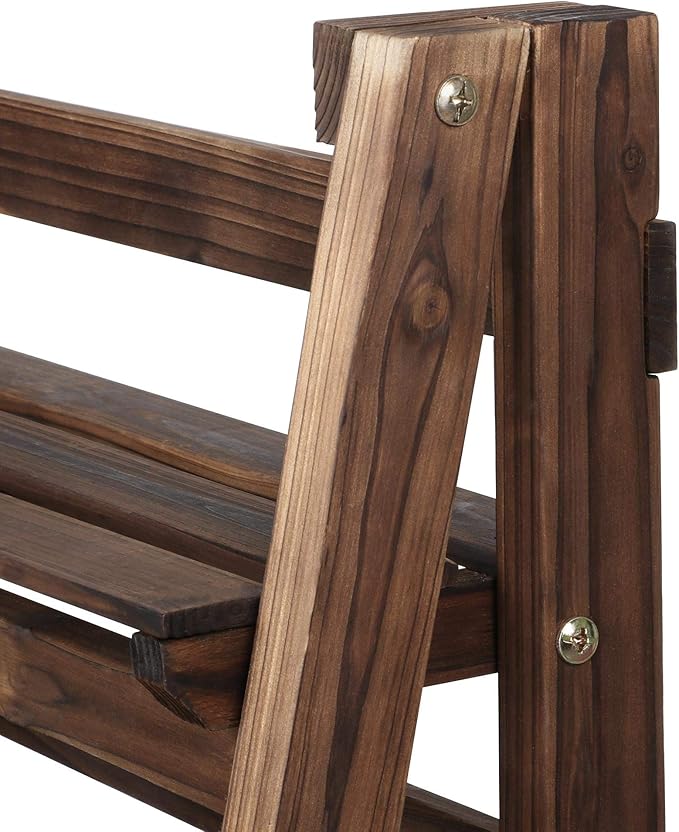Yaheetech Wooden Foldable Ladder Shelf 4-Tier Magazine Holder Book Rack Plant Stand Folding Flower Display Pot Decorative Storage Free Standing Indoors/Outdoors Rustic No Assembly Required Brown