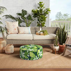 Indoor/Outdoor Inflatable Ottoman with Handle, Decorative Fade-Resistant Round Footstool D21 x H9 inch, Portable Ottoman Pouf for Patio Garden Camping, Jungle Leaves