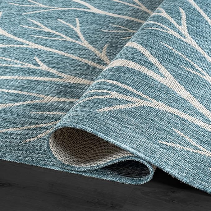 Washable Indoor Outdoor Rug 8x10 Modern Area Rugs Branch Pattern Non Shedding Waterproof Easy Clean Patio Deck Porch Living Room Bedroom Garden RV (8 X 10 Aqua)