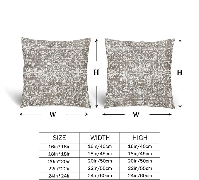 Taupe Gray Ethnic Boho Throw Pillow Covers 22x22 Inch Decorative Square Bohemian Carpet Pattern Vintage Pillow Cases Grey Floral Cushion Covers Farmhouse Home Decor For Sofa Couch Outdoor Set of 2