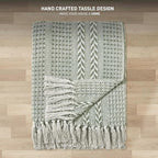 Chardin home - Sage Green & Ivory Braided Waffle Weave Throw, 50x60 in Recycled Cotton- Large, Wearable, Breathable, Skin-Friendly Everyday Blanket for Couch, Bed, Sofa - Soft Lightweight Picnic Rug