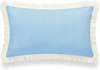 Hofdeco Premium Coastal Hampton Style Patio Indoor Outdoor Lumbar Pillow Cover Only, 12"x20" Water Resistant for Backyard, Couch, Solid Baby Blue Fringe