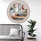 30 Inches Farmhouse Large Round Wall Mirrors Wooden, Rustic Decorative Circle Mirror for Bathroom Over Sink, Bedroom, Living Room, Entryway