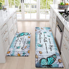 Likiyol Butterfly Floral Kitchen Rugs 2 Piece Farmhouse Kitchen Mats Cushioned Anti Fatigue, Non Slip Washable Kitchen Mats for Floor White Daisy Kitchen Floor Comfort Mats, 18'' x 30'' + 18'' x 48''