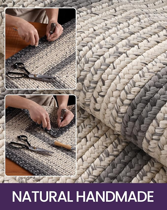 DEXI Woven Hallway Runner Rug, 5x8 Rustic Braided Vintage Carpets, Non Slip Indoor Outdoor Farmhouse Floor Rugs for Entryway, Kitchen, Laundry Room, Black/Ivory