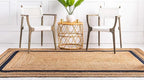 Unique Loom Braided Jute Collection Classic Quality Made Natural Hand Woven with Coastal Design Area Rug (8' 0 x 10' 0 Rectangular, Natural/ Navy Blue)