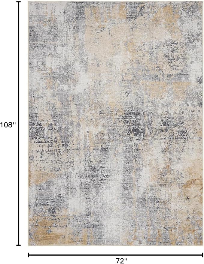 Area Rug 6×9, Large Vintage Boho Rug,Ultra-Soft Low Pile, Washable, Non Slip,Stain Resistant, Printed Carpet for Living Room Bedrooms Playroom Office Kitchen, Gold/Grey