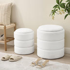 Round Ottoman with Storage Set of 2, Soft Teddy Velvet Upholstered Foot Stool Vanity Chairs, Support 330lbs Padded Seat Multifunctional Ottomans Footrest, Foot Rest for Living Room, White