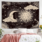 Wonrizon Sun and Moon Tapestry, Aesthetic Black Dark Spiritual Tapestries Mystic Burning Sun with Clouds Star Wall Hanging decor for Bedroom (30"x40")