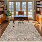Vintage Moss Living Room Rug, 5x7 Washable Area Rugs for Dining Room Under Table, Soft Low Pile Large Carpet Bedroom, Non-Slip Boho Floral (5 x 7 Moss)