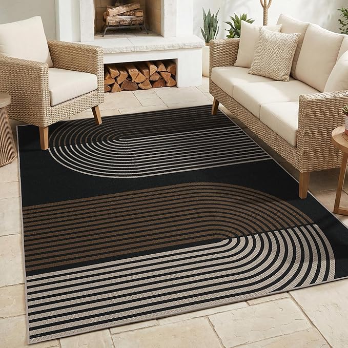 GarveeHome Modern Rainbow Easy Jute 3x5 Patio Rug, Indoor Outdoor Patio & Entryway Mat, Washable Non-Slip Carpet for Mudroom, Farmhouse Decor, Front Door