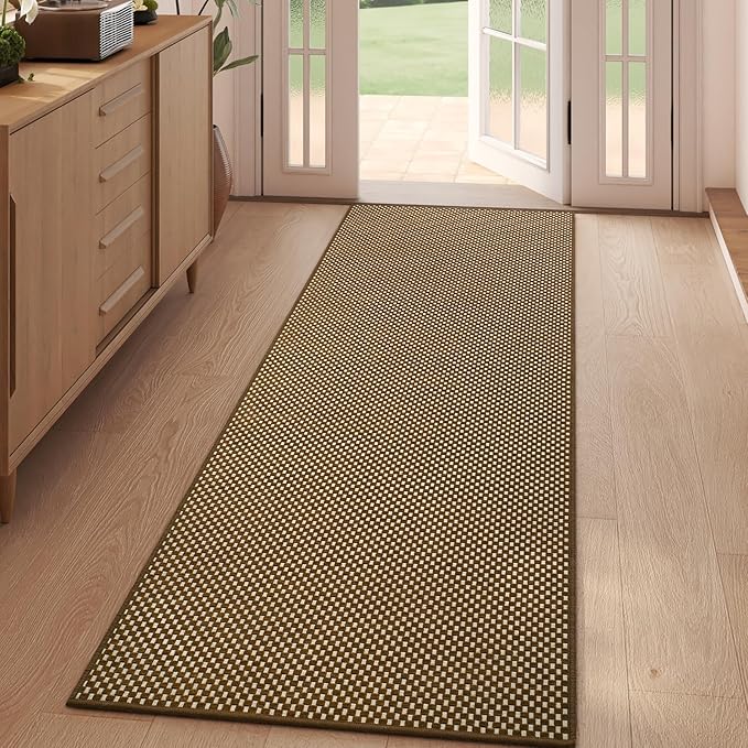 2x5 ft Hallway Runner Rug Boho Woven Washable Kitchen Runner Rugs Mat Non Slip, Soft Entryway Laundry Hall Runner Floor Carpet for Indoor Backdoor Bedroom Kitchen Living Room, Dark Brown/Coffee