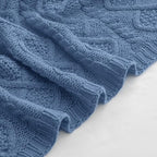 Homiest Dusty Blue Cable Knit Throw, 60 x 80 Inch, Lightweight Acrylic Knitted Blanket with Diamond Texture, Soft & Cozy for Couch, Bed, Sofa