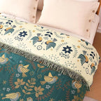 Boho Throw Blanket - 100% Cotton Soft Throw Blanket for Bed, 50"x60" Reversible Breathable Lightweight Spring Blankets, All Seasons Farmhouse Decor Floral Plant Bird Throw Quilt