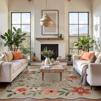 Lahome Floral Washable Rugs 8x10, Non-Slip Soft Bedroom Rug Stain Resistant, Ultra-Thin 8x10 Rugs for Living Room Boho Rug Accent Carpet for Dining Room Office Flore (8x10ft,Brown)