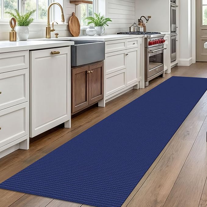 EARTHALL Woven Runner Rug 2.6x10 Ft Washable Runners for Hallways Long Non Slip Rubber Backed Kitchen Runner Braided Indoor Floor Carpet Runners for Entryway, Hallway, Kitchen, Royal Blue/Navy