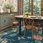 Lahome Floral Washable 6x9 Area Rugs, Soft Bedroom Rug for Living Room Ultra-Thin Non Slip Dining Room Rug, Stain Resistant Boho Blue Rugs Throw Carpet for Office Flore (6'x9',Navy Blue)