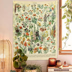 Vintage Flowers Tapestry 48”x36”, Long Vertical Wall Hanging Reference Illustrative Botanical Tapestries for Bedroom Aesthetic Floral Tapistry Botanical Plants Tapestry Wall Hanging Cute Bedroom Decor