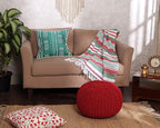· REDEARTH · Round Pouf Ottoman - Hand Knitted Boho Poof Home Décor Pouffe Circular Footrest for Living Room - Bedroom - Lounge - 100% Cotton (19.5"x19.5"x14") - Red, Set of 2