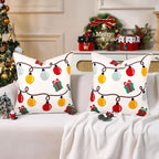 Christmas Embroidered Throw Pillow Covers Farmhouse Tufted Pillow Covers Winter Holiday Decorative Couch Covers 16x16 Christmas Lights Square Cushion Cases Set of 2 for Living Room Couch Sofa Bed