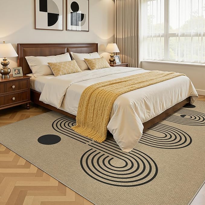 5x7 Outdoor Jute Area Rug Patio, Farmhouse Rugs for Living Room Backyard Machine Washable Non Slip, Pet Friendly Indoor Geometric Carpet for Dining Room - Brown