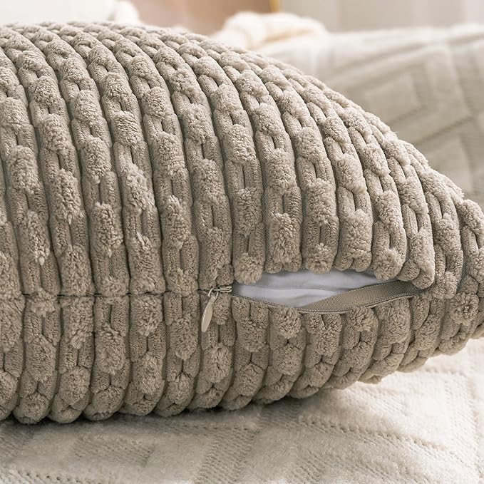 Set of 4 Navy White Taupe Decorative Throw Pillow Covers 18x18 Inch Corduroy Pillow Covers for Bed Couch Sofa Living Room Soft Square Cushion Cases