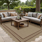 Scalloped 5x7 Rug for Living Room, Easy Jute Washable Outdoor Patio Carpet, Farmhouse Indoor Brown Geometric Rug Neutral Non Slip Carpet for Living Room Backyard