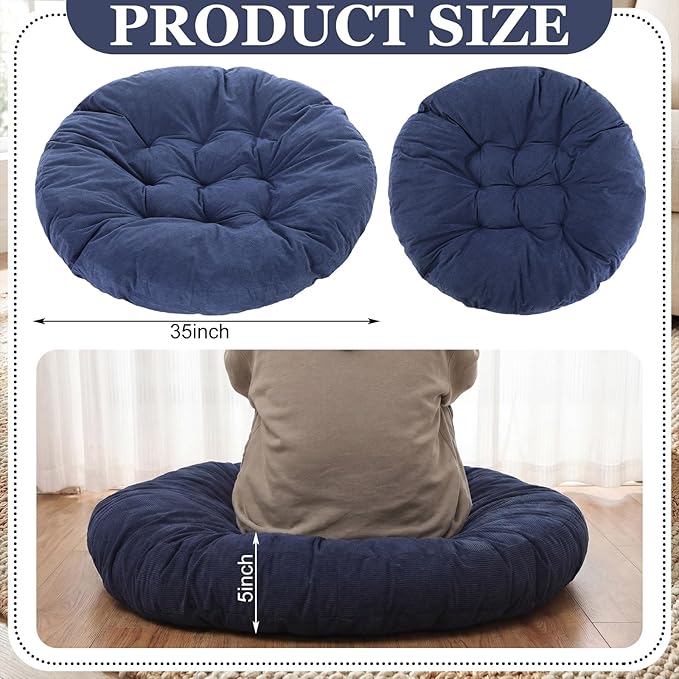 Extra Large Floor Pillow 35 Inch Round Floor Meditation Cushion Papasan Swing Cushion for Adults Oversized Playroom Pillows Big Pillow for Yoga Living Room Sofa Balcony(Dark Blue, Classic)