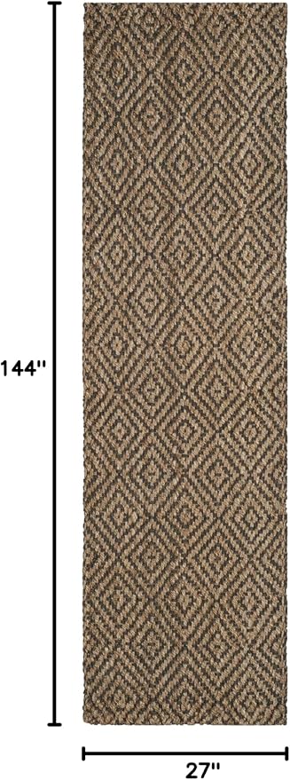 SAFAVIEH Natural Fiber Collection Runner Rug - 2'3" x 12', Natural & Grey, Handmade Jute, Ideal for High Traffic Areas in Living Room, Bedroom (NF181D)