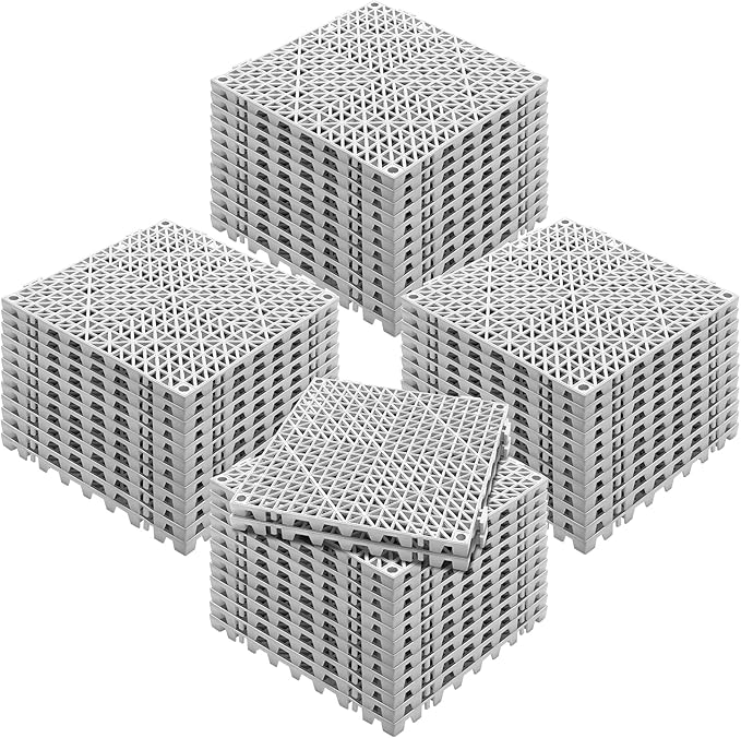 VEVOR Modular Interlocking Cushion, 50 Pack 12" x 12" Splicing Drainage Mats, Soft PVC Interlocking Drainage Floor Tiles, Non-Slip Drainage Holes for Restroom, Bathroom, Kitchen, Pool, Wet Areas, Gray