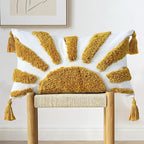 Boho Throw Pillow Covers 12x20 Inch Sun Tufted Lumbar Pillow Covers with Tassels, Bohemian Farmhouse Decorative Cushion Cover for Couch Sofa Bedroom Living Room Home Decor (Yellow-Thick)