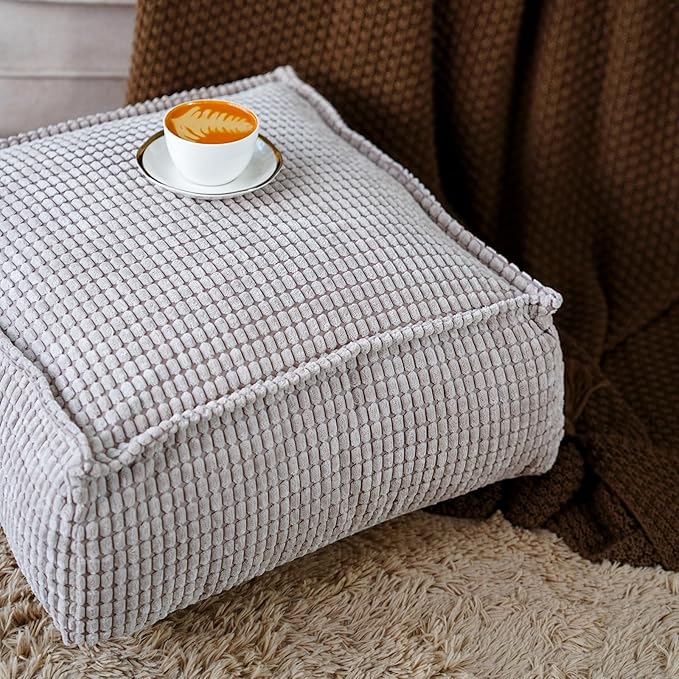 SUTAVIA Pouf Ottoman Cover Unstuffed Pouf Seat Decorative Soft Storage Bean Bag 20x20x8 Inches Square Floor Footrest for Living Room Bedroom (Light Gray, Square)