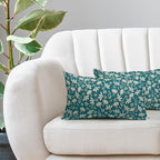 Teal Pillow Covers 12x20 Set of 2 Vintage Floral Rustic Old Style Cute Flower Print Rectangle Decorative Outdoor Pillowcases Seasonal Farmhouse Throw Cushion Case Couch Sofa Bed Decor