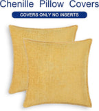 CaliTime Throw Pillow Covers Decorative 16 X 16 Inches Pack of 2 Cotton Thread Stitching Edges Solid Dyed Soft Chenille Cushion Cases for Couch Sofa Bed Living Room Farmhouse Gold