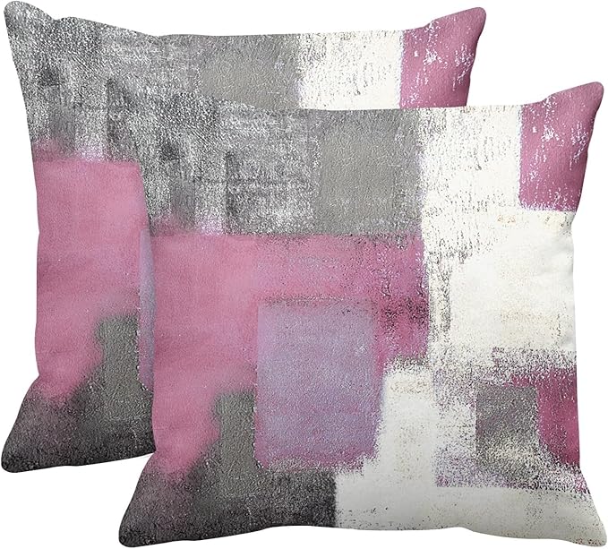 Emvency Set of 2 Pink Painting Throw Pillow Covers Contemporary Line Gray Abstract Modern Design Retro Decorative Pillow Case Home Decor Standard Square 18x18 Inch Cushion Pillowcase
