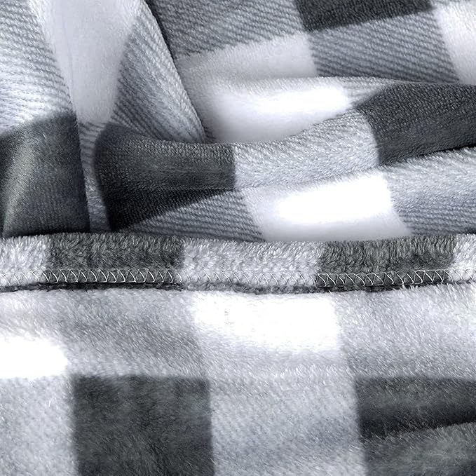 MACEVIA Flannel Fleece Throw Blanket for Couch, Buffalo Plaid Blanket Gray and White, Lightweight Cozy Soft Blanket for Bed Sofa 260GSM, Suitable for All Seasons (Gray White Checkered,60x50inches)