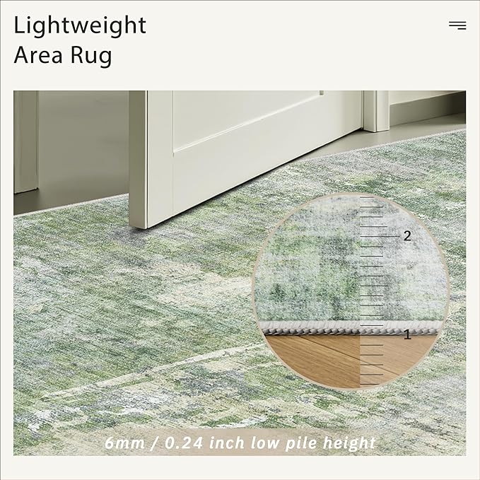 Runner Rug 2x8 Washable Non-Slip Hallway Runner Rugs for Kitchen Bathroom Laundry Room Green/Ivory Vintage Floor Carpet Runners for Hallways Entryway