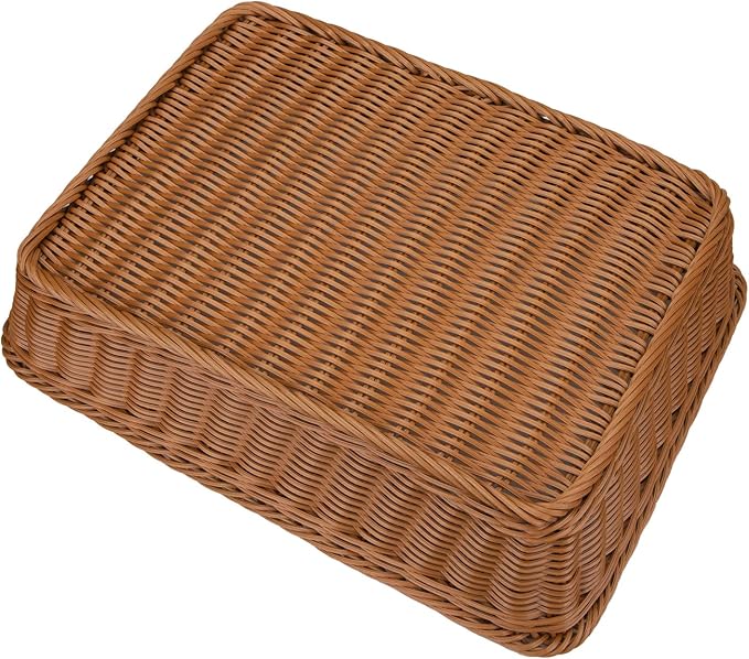 Yarlung 2 Pack Woven Bread Basket, Plastic Wicker Fruit Baskets 15.7 x 11.4 Inch, Imitation Rattan Food Serving Trays for Vegetables, Kitchen, Restaurant, Outdoor, Brown