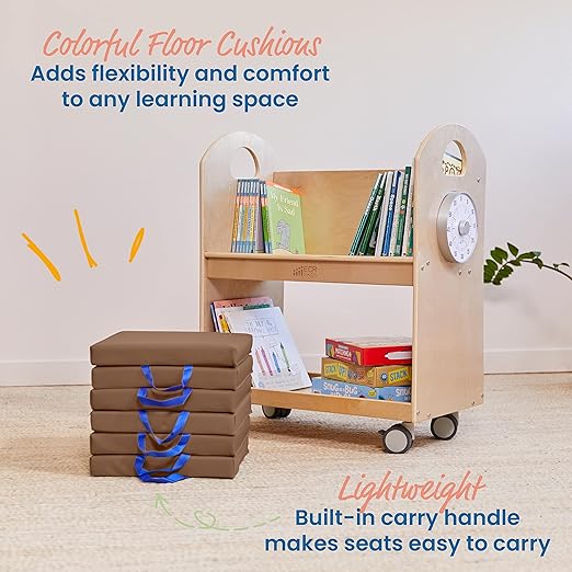 ECR4Kids SoftZone Floor Cushions, Square, Flexible Seating, Chocolate, 6-Piece