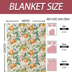 Peach Blossom Blanket 50×60 Inch,Summer Hand Drawn Fruit and Floral Lightweight Flannel Throw with Butterfly,Vintage Orchard Garden Home Decor,Gifts for Girls,Women
