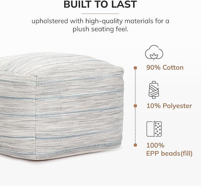 Anji Mountain Pouf Ottoman Foot Rest, Handmade Ottoman Pouf, Comfortable Foot Stool, Decorative Floor Seating for Living Room Decor, Bedroom & Home Décor Accent - Joya Gray